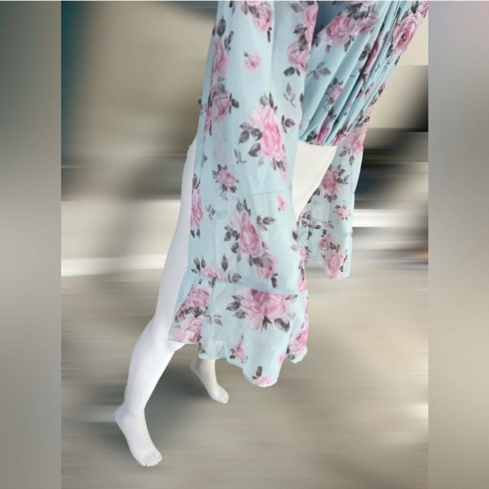 PEACH LOVE CALIFORNIA floral print bodysuit sheer bell sleeve size Large - Picture 16 of 16
